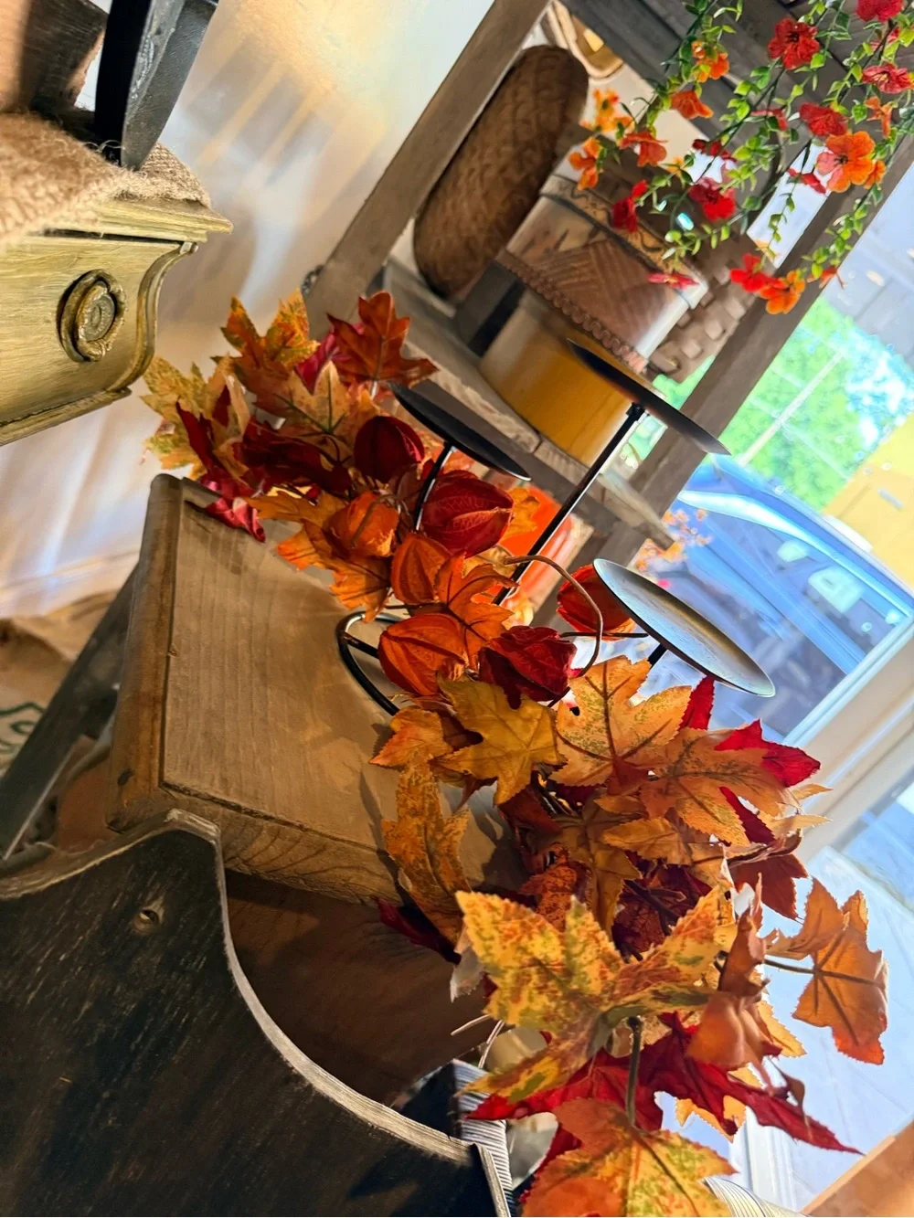 Autumn Maple Leaf three tier candle stand - Orange Fall Home Accent